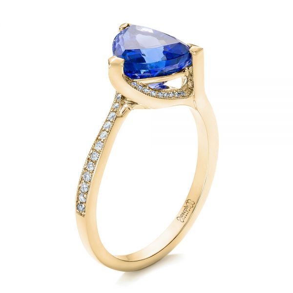 18k Yellow Gold 18k Yellow Gold Custom Trillion Tanzanite Engagement Ring - Three-Quarter View -  102109