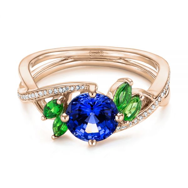18k Rose Gold 18k Rose Gold Custom Tsavorite Blue Sapphire And Diamond Engagement Ring - Flat View -  103990