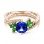 14k Rose Gold 14k Rose Gold Custom Tsavorite Blue Sapphire And Diamond Engagement Ring - Flat View -  103990 - Thumbnail