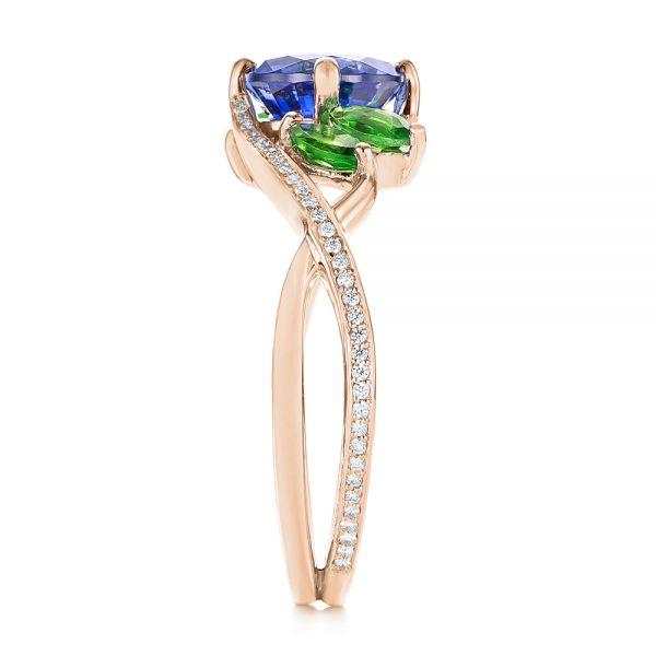 18k Rose Gold 18k Rose Gold Custom Tsavorite Blue Sapphire And Diamond Engagement Ring - Side View -  103990