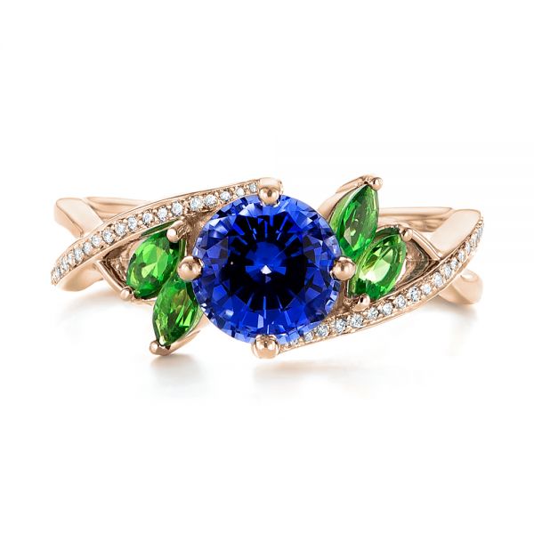 18k Rose Gold 18k Rose Gold Custom Tsavorite Blue Sapphire And Diamond Engagement Ring - Top View -  103990