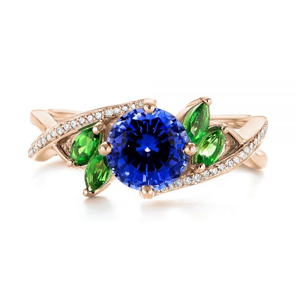14k Rose Gold 14k Rose Gold Custom Tsavorite Blue Sapphire And Diamond Engagement Ring - Top View -  103990