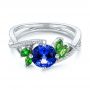 18k White Gold 18k White Gold Custom Tsavorite Blue Sapphire And Diamond Engagement Ring - Flat View -  103990 - Thumbnail