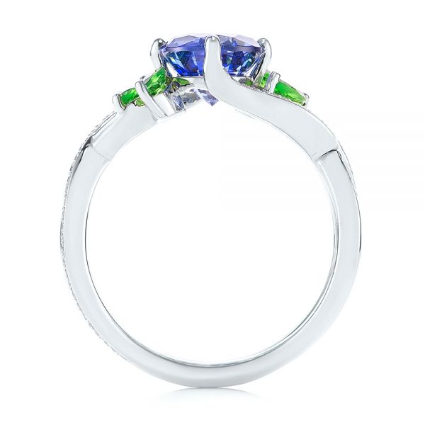 18k White Gold 18k White Gold Custom Tsavorite Blue Sapphire And Diamond Engagement Ring - Front View - 103990