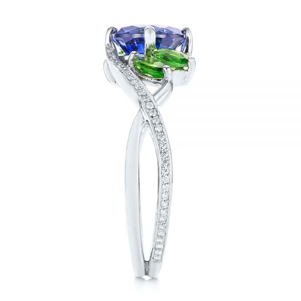 18k White Gold 18k White Gold Custom Tsavorite Blue Sapphire And Diamond Engagement Ring - Side View - 103990