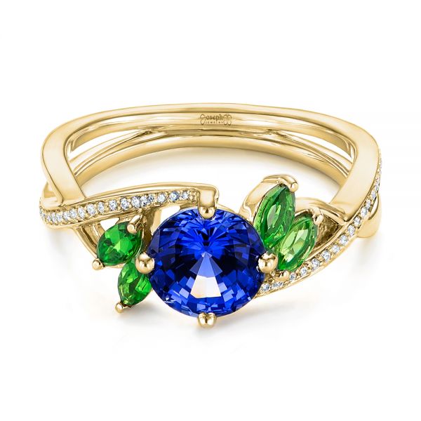 18k Yellow Gold 18k Yellow Gold Custom Tsavorite Blue Sapphire And Diamond Engagement Ring - Flat View -  103990