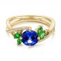 18k Yellow Gold 18k Yellow Gold Custom Tsavorite Blue Sapphire And Diamond Engagement Ring - Flat View -  103990 - Thumbnail
