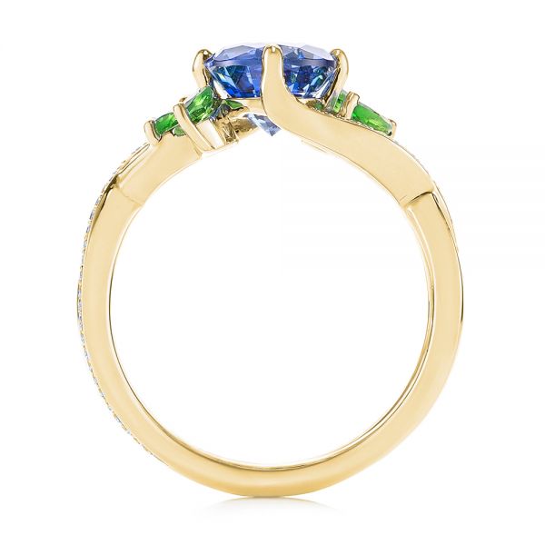 14k Yellow Gold 14k Yellow Gold Custom Tsavorite Blue Sapphire And Diamond Engagement Ring - Front View -  103990
