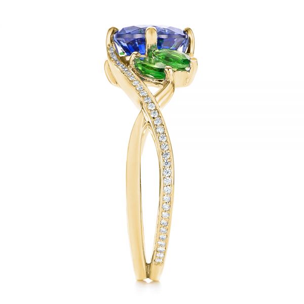 18k Yellow Gold 18k Yellow Gold Custom Tsavorite Blue Sapphire And Diamond Engagement Ring - Side View -  103990