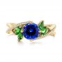 14k Yellow Gold 14k Yellow Gold Custom Tsavorite Blue Sapphire And Diamond Engagement Ring - Top View -  103990 - Thumbnail