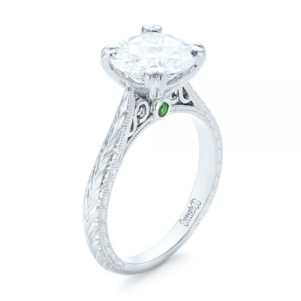 18k White Gold 18k White Gold Custom Tsavorite And Diamond Engagement Ring - Three-Quarter View -  102966