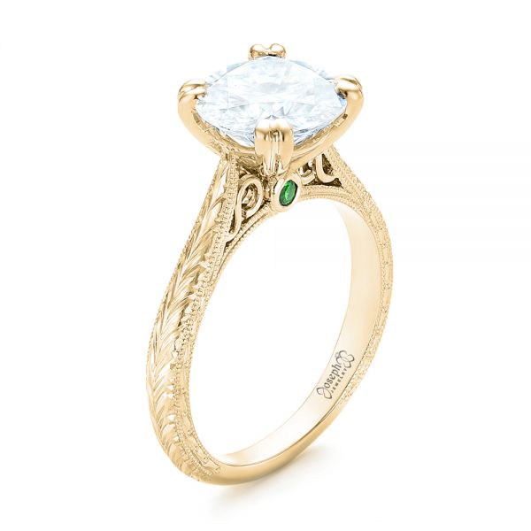 18k Yellow Gold 18k Yellow Gold Custom Tsavorite And Diamond Engagement Ring - Three-Quarter View -  102966