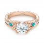 14k Rose Gold 14k Rose Gold Custom Turquoise And Diamond Engagement Ring - Flat View -  103536 - Thumbnail