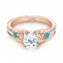 18k Rose Gold 18k Rose Gold Custom Turquoise And Diamond Engagement Ring - Flat View -  103536 - Thumbnail