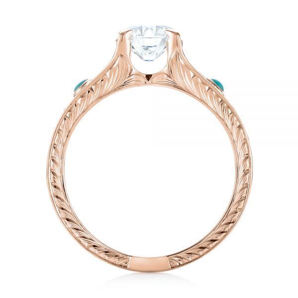 18k Rose Gold 18k Rose Gold Custom Turquoise And Diamond Engagement Ring - Front View -  103536