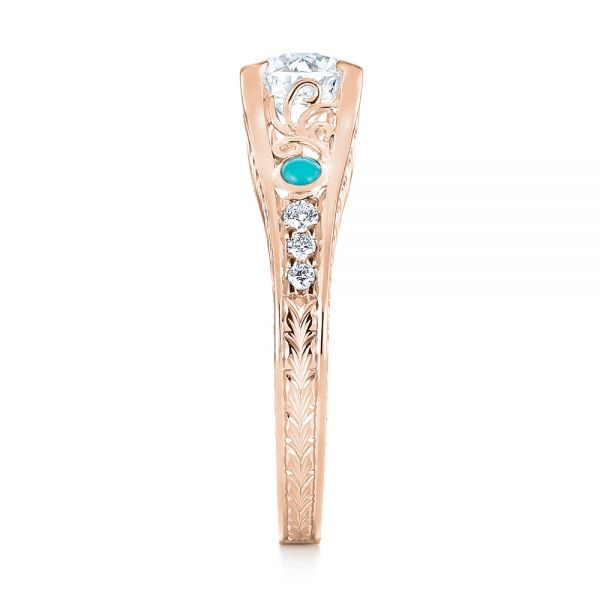 14k Rose Gold 14k Rose Gold Custom Turquoise And Diamond Engagement Ring - Side View -  103536