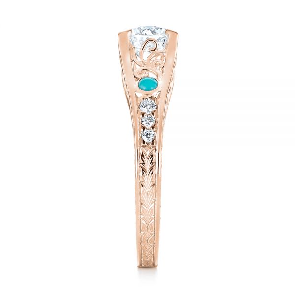 18k Rose Gold 18k Rose Gold Custom Turquoise And Diamond Engagement Ring - Side View - 103536