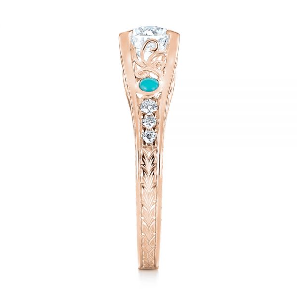 18k Rose Gold 18k Rose Gold Custom Turquoise And Diamond Engagement Ring - Side View -  103536