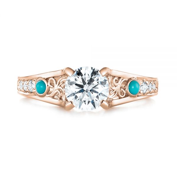14k Rose Gold 14k Rose Gold Custom Turquoise And Diamond Engagement Ring - Top View -  103536