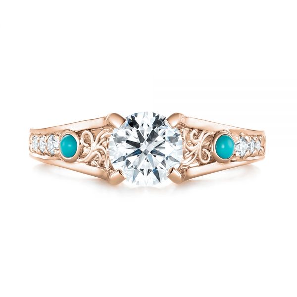 18k Rose Gold 18k Rose Gold Custom Turquoise And Diamond Engagement Ring - Top View - 103536