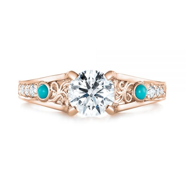 18k Rose Gold 18k Rose Gold Custom Turquoise And Diamond Engagement Ring - Top View -  103536