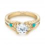 18k Yellow Gold 18k Yellow Gold Custom Turquoise And Diamond Engagement Ring - Flat View -  103536 - Thumbnail