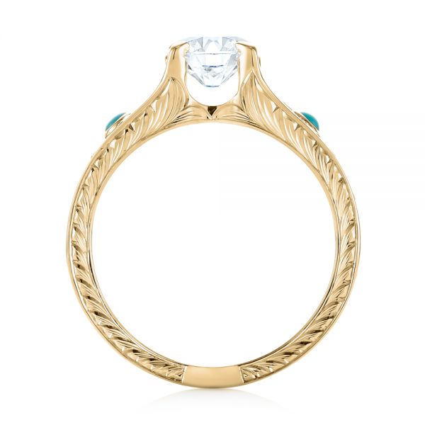 18k Yellow Gold 18k Yellow Gold Custom Turquoise And Diamond Engagement Ring - Front View -  103536