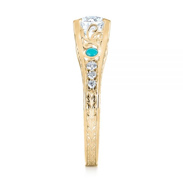 18k Yellow Gold 18k Yellow Gold Custom Turquoise And Diamond Engagement Ring - Side View -  103536