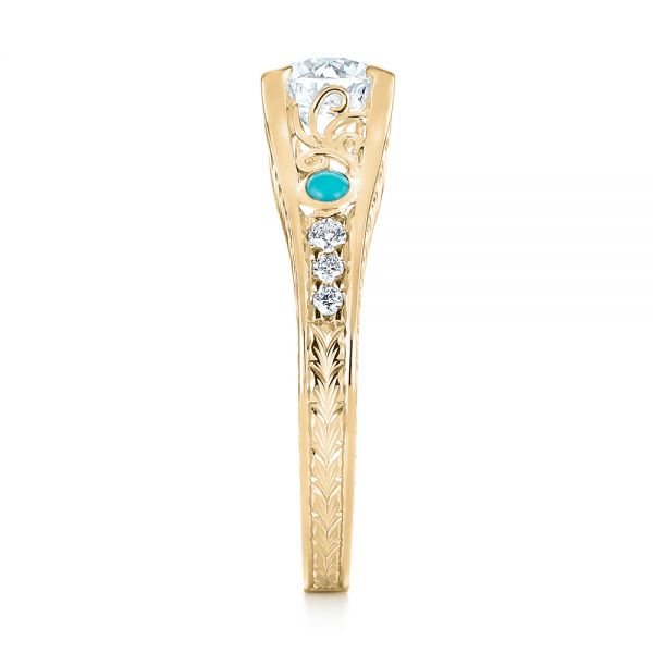 14k Yellow Gold 14k Yellow Gold Custom Turquoise And Diamond Engagement Ring - Side View - 103536