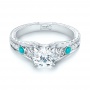 14k White Gold 14k White Gold Custom Turquoise And Diamond Engagement Ring - Flat View -  103536 - Thumbnail