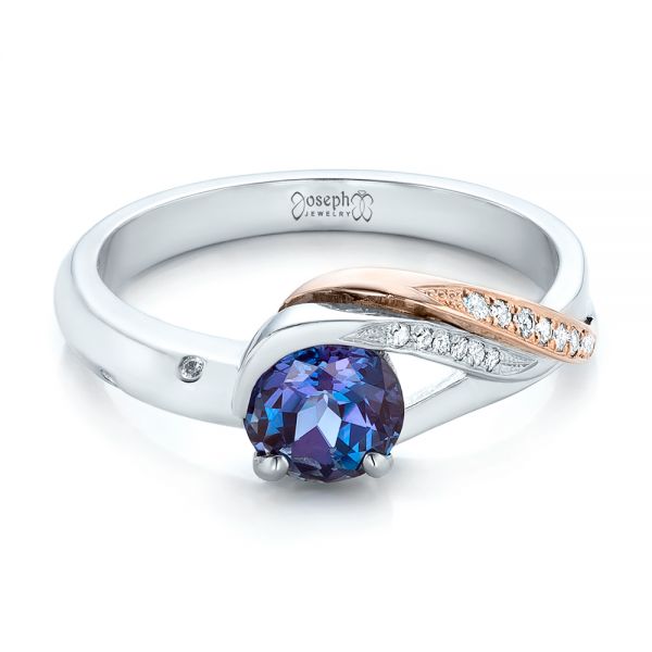 14k White Gold And 14K Gold Custom Two-tone Alexandrite And Diamond Engagement Ring - Flat View -  101566