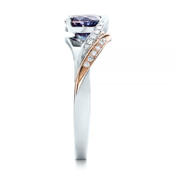 14k White Gold And 14K Gold Custom Two-tone Alexandrite And Diamond Engagement Ring - Side View -  101566