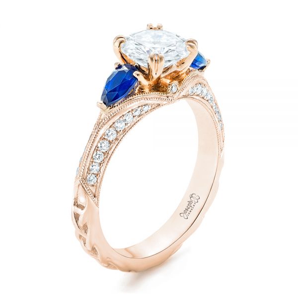 18k Rose Gold And Platinum 18k Rose Gold And Platinum Custom Two-tone Blue Sapphire And Diamond Engagement Ring - Three-Quarter View -  102795