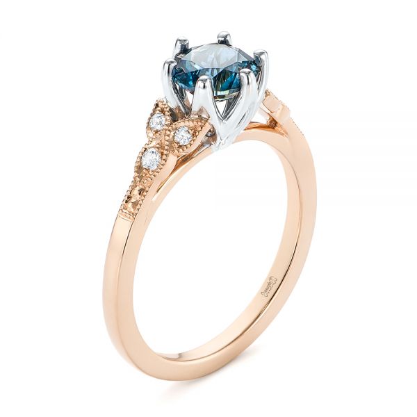 14k Rose Gold And 14K Gold 14k Rose Gold And 14K Gold Custom Two-tone Blue Sapphire And Diamond Engagement Ring - Three-Quarter View -  104084