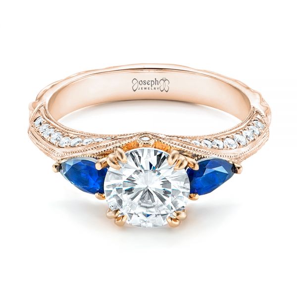 18k Rose Gold And 18K Gold 18k Rose Gold And 18K Gold Custom Two-tone Blue Sapphire And Diamond Engagement Ring - Flat View -  102795