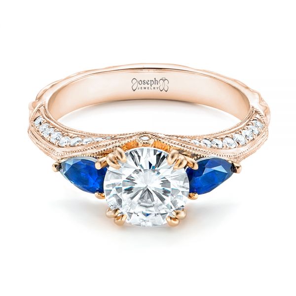 14k Rose Gold And 14K Gold 14k Rose Gold And 14K Gold Custom Two-tone Blue Sapphire And Diamond Engagement Ring - Flat View - 102795