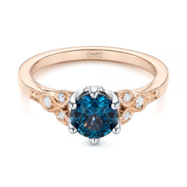 18k Rose Gold And 14K Gold 18k Rose Gold And 14K Gold Custom Two-tone Blue Sapphire And Diamond Engagement Ring - Flat View -  104084