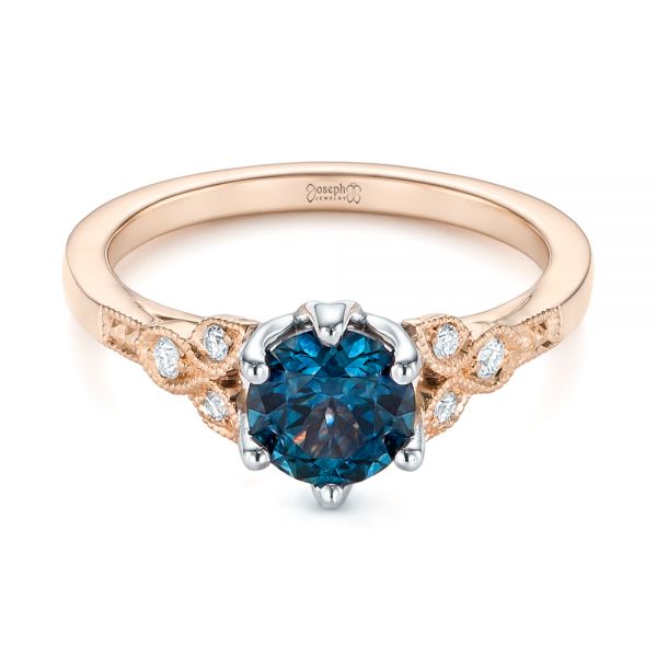 14k Rose Gold And 14K Gold 14k Rose Gold And 14K Gold Custom Two-tone Blue Sapphire And Diamond Engagement Ring - Flat View - 104084