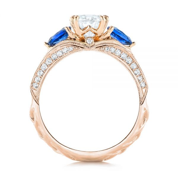 18k Rose Gold And Platinum 18k Rose Gold And Platinum Custom Two-tone Blue Sapphire And Diamond Engagement Ring - Front View -  102795