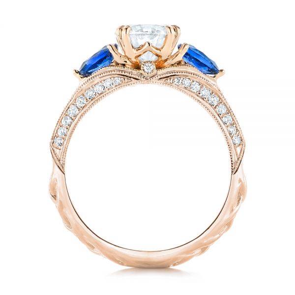 14k Rose Gold And 14K Gold 14k Rose Gold And 14K Gold Custom Two-tone Blue Sapphire And Diamond Engagement Ring - Front View - 102795