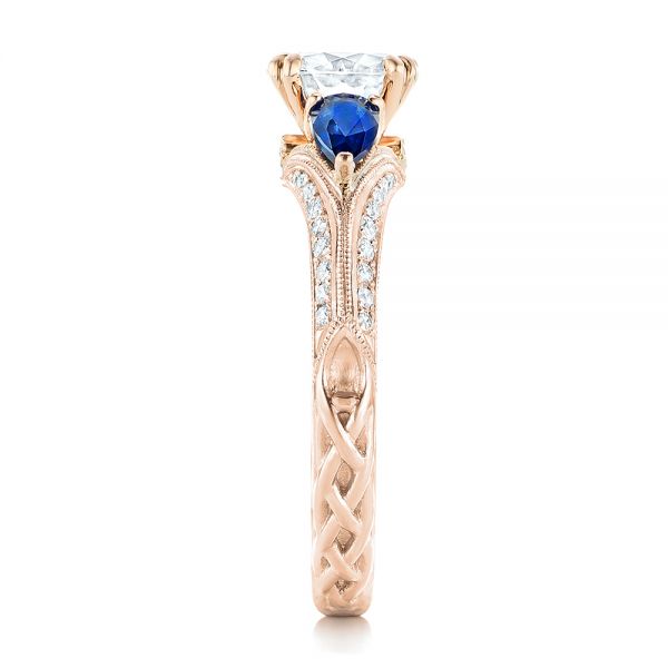 18k Rose Gold And Platinum 18k Rose Gold And Platinum Custom Two-tone Blue Sapphire And Diamond Engagement Ring - Side View -  102795