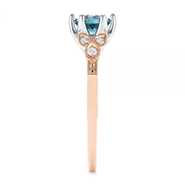 14k Rose Gold And 14K Gold 14k Rose Gold And 14K Gold Custom Two-tone Blue Sapphire And Diamond Engagement Ring - Side View - 104084