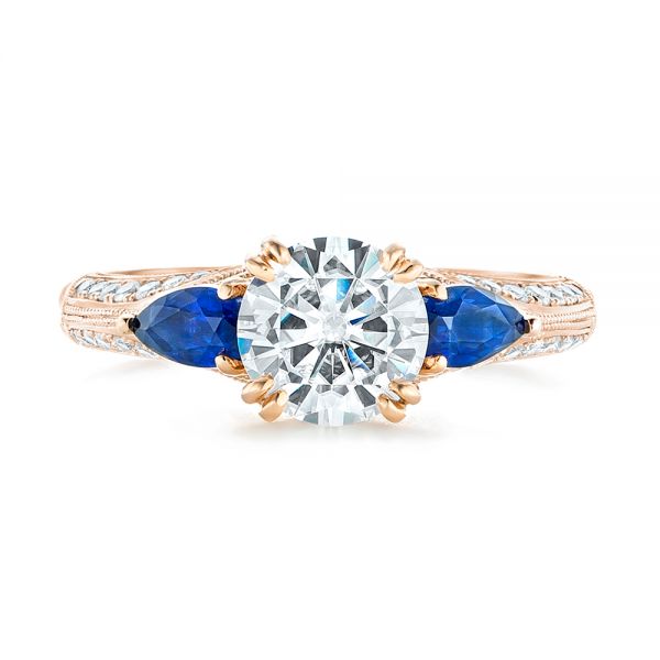 14k Rose Gold And Platinum 14k Rose Gold And Platinum Custom Two-tone Blue Sapphire And Diamond Engagement Ring - Top View -  102795