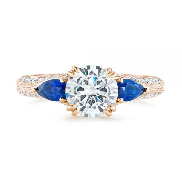 14k Rose Gold And 14K Gold 14k Rose Gold And 14K Gold Custom Two-tone Blue Sapphire And Diamond Engagement Ring - Top View - 102795