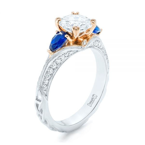 14k White Gold And 14K Gold 14k White Gold And 14K Gold Custom Two-tone Blue Sapphire And Diamond Engagement Ring - Three-Quarter View -  102795