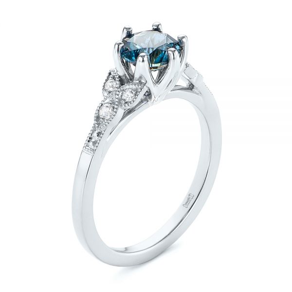  Platinum And Platinum Platinum And Platinum Custom Two-tone Blue Sapphire And Diamond Engagement Ring - Three-Quarter View -  104084