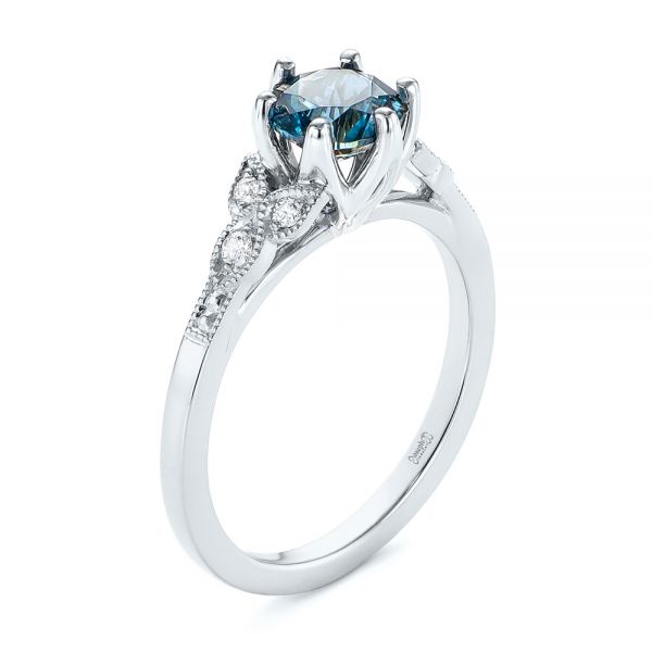 Platinum And 14K Gold Platinum And 14K Gold Custom Two-tone Blue Sapphire And Diamond Engagement Ring - Three-Quarter View - 104084