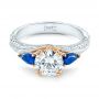 14k White Gold And 18K Gold 14k White Gold And 18K Gold Custom Two-tone Blue Sapphire And Diamond Engagement Ring - Flat View -  102795 - Thumbnail