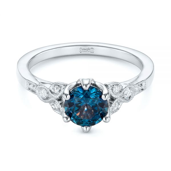 Platinum And 14K Gold Platinum And 14K Gold Custom Two-tone Blue Sapphire And Diamond Engagement Ring - Flat View - 104084