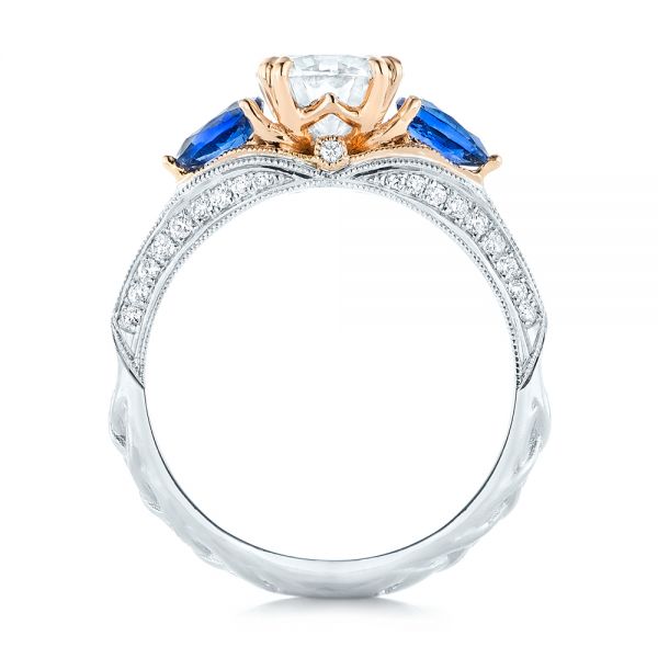  Platinum And Platinum Platinum And Platinum Custom Two-tone Blue Sapphire And Diamond Engagement Ring - Front View -  102795